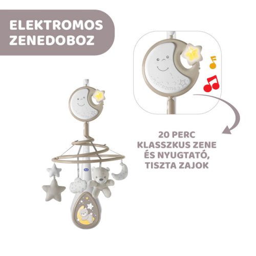 Chicco Next 2 Dreams 3in1 zenélő kiságyforgó és éjszakai fény – natúr