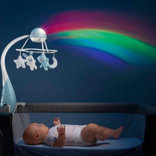 Chicco Rainbow 3in1 szivárványos zenélő kiságyforgó és projektor – kék
