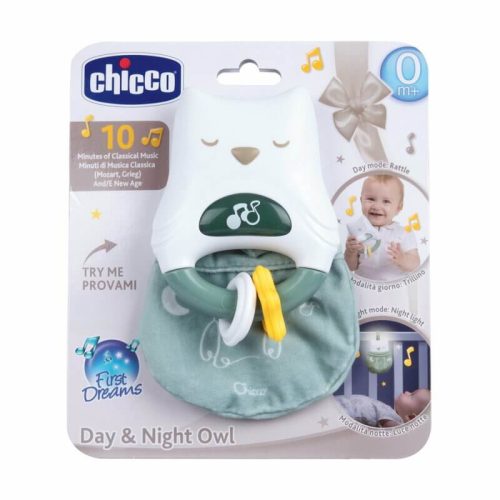 Chicco Day & Night Owl 2in1 zenélő-fénylő bagoly csörgő – 0 hó+