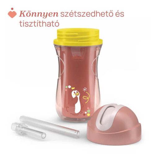 Chicco Sport Kulacs duplafalú, szívószállal, csepegésmentes – 266 ml – Pink
