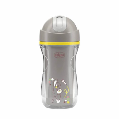 Chicco Sport Kulacs duplafalú, szívószállal, csepegésmentes – 266 ml – Szürke