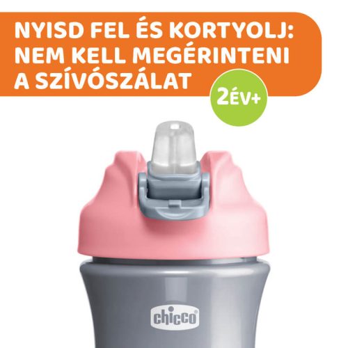 Chicco Pop-Up Szívószálas Kulacs – 350 ml – Rózsaszín