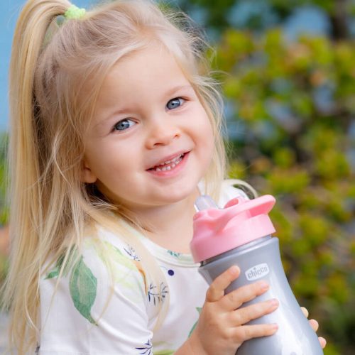 Chicco Pop-Up Szívószálas Kulacs – 350 ml – Rózsaszín