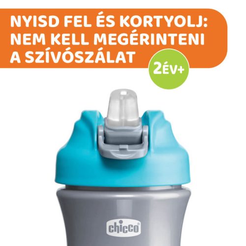 Chicco Pop-Up Szívószálas Kulacs – 350 ml – Kék