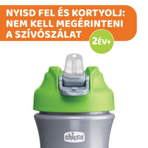 Chicco Pop-Up Szívószálas Kulacs – 350 ml – Zöld