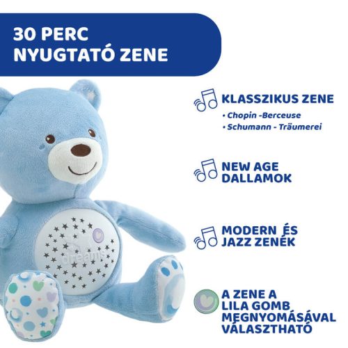 Chicco Baby Bear zenélő plüss maci projektor és éjszakai fény – kék