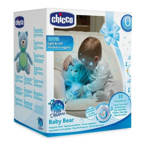 Chicco Baby Bear zenélő plüss maci projektor és éjszakai fény – kék