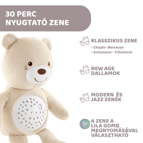 Chicco Baby Bear zenélő plüss maci projektor és éjszakai fény – natúr