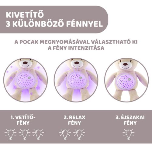 Chicco Baby Bear zenélő plüss maci projektor és éjszakai fény – natúr