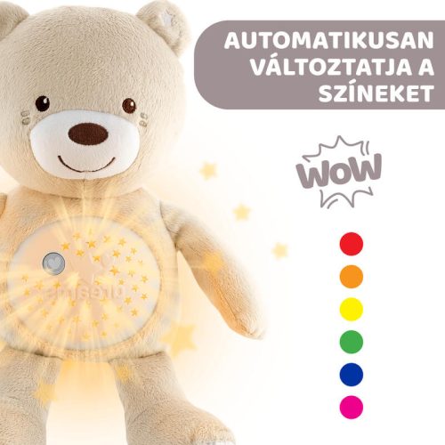 Chicco Baby Bear zenélő plüss maci projektor és éjszakai fény – natúr