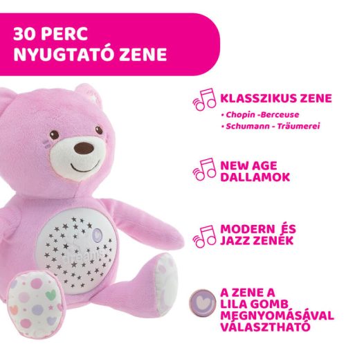 Chicco Baby Bear zenélő plüss maci projektor és éjszakai fény – rózsaszín