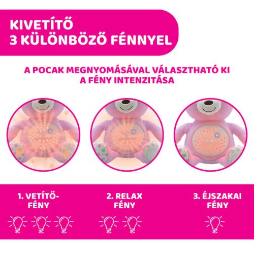 Chicco Baby Bear zenélő plüss maci projektor és éjszakai fény – rózsaszín