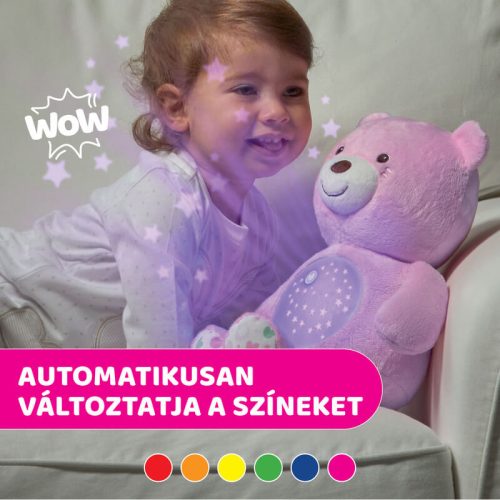 Chicco Baby Bear zenélő plüss maci projektor és éjszakai fény – rózsaszín