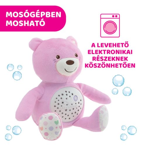 Chicco Baby Bear zenélő plüss maci projektor és éjszakai fény – rózsaszín