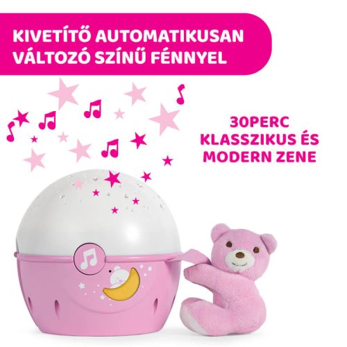 Chicco Next 2 Stars hangérzékelős zenélő projektor plüss macival – rózsaszín