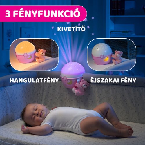 Chicco Next 2 Stars hangérzékelős zenélő projektor plüss macival – rózsaszín