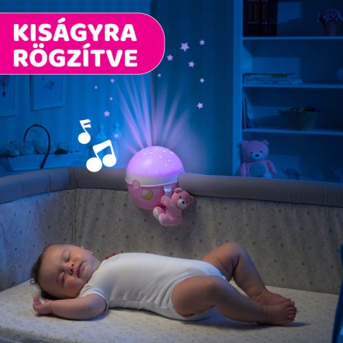 Chicco Next 2 Stars hangérzékelős zenélő projektor plüss macival – rózsaszín