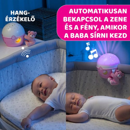 Chicco Next 2 Stars hangérzékelős zenélő projektor plüss macival – rózsaszín