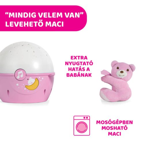 Chicco Next 2 Stars hangérzékelős zenélő projektor plüss macival – rózsaszín
