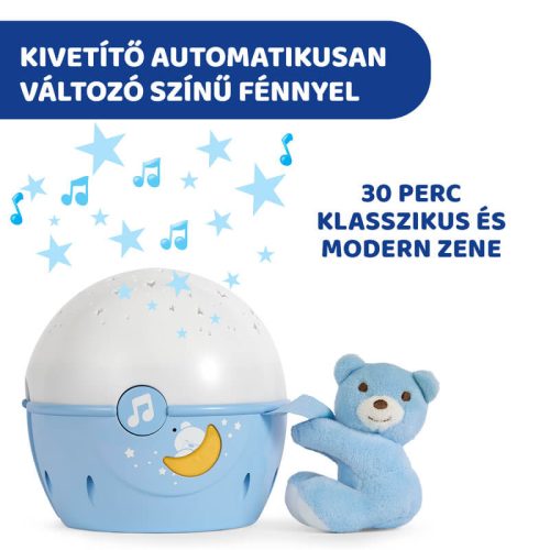 Chicco Next 2 Stars hangérzékelős zenélő projektor plüss macival – kék
