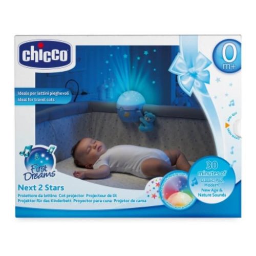 Chicco Next 2 Stars hangérzékelős zenélő projektor plüss macival – kék