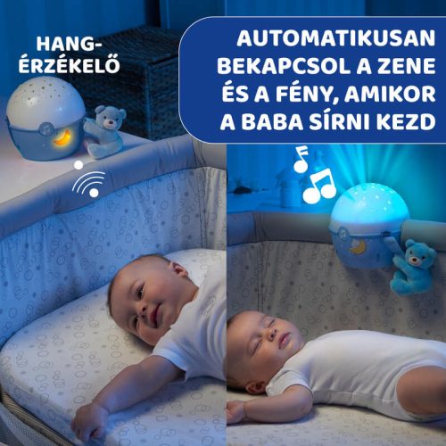 Chicco Next 2 Stars hangérzékelős zenélő projektor plüss macival – kék
