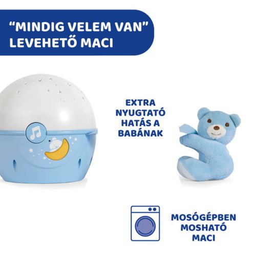 Chicco Next 2 Stars hangérzékelős zenélő projektor plüss macival – kék