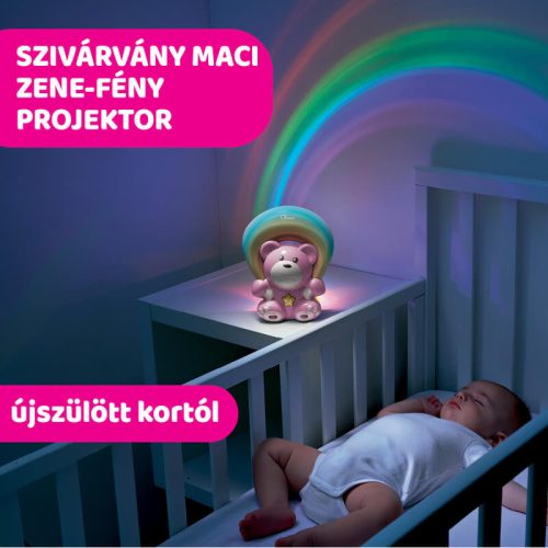 Chicco Rainbow Bear szivárványfényes zenélő projektor – rózsaszín