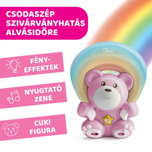 Chicco Rainbow Bear szivárványfényes zenélő projektor – rózsaszín