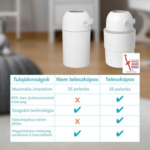 Chicco Odour Off teleszkópos pelenkatároló szemetes – Fehér – 15 db nejlonzsákkal
