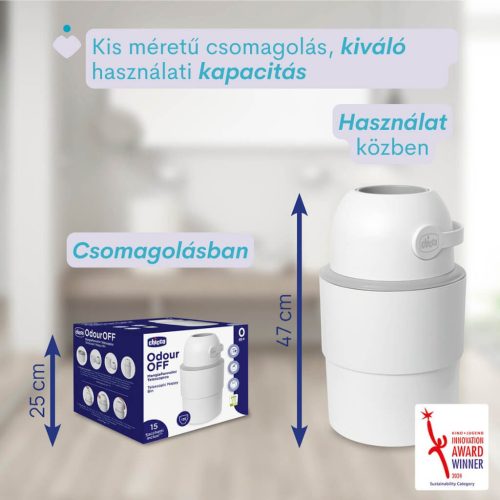 Chicco Odour Off teleszkópos pelenkatároló szemetes – Világosszürke – 15 db nejlonzsákkal