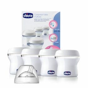 Chicco NaturalFeeling anyatejtároló készlet négy darab 150 ml-es tárolóedénnyel, zárókupakokkal és etetőcumival