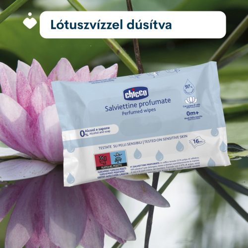 Chicco törlőkendő illatos lótuszvízzel – 16 db, érzékeny bőrre