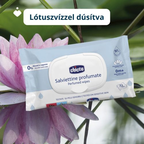 Chicco lótuszvizes törlőkendő – 72 db, érzékeny bőrre