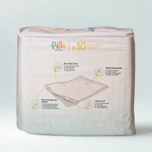 Pillo nedvszívó pelenkázó alátét 60×60 cm – tiszta csere, bárhol, bármikor – 10 db