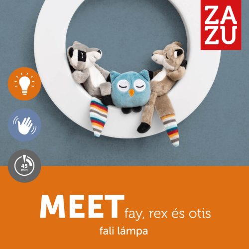 ZAZU tölthető, mozdulatvezérelt fali éjjeli fény 3 mágneses plüssfigurával