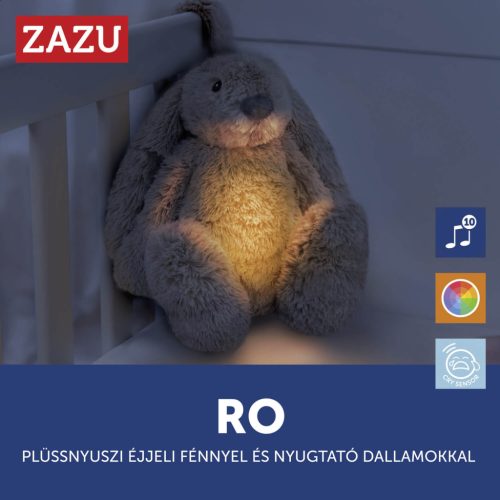 ZAZU Ro bézs babanyugtató plüssnyuszi színes éjjeli fénnyel és altatóhangokkal