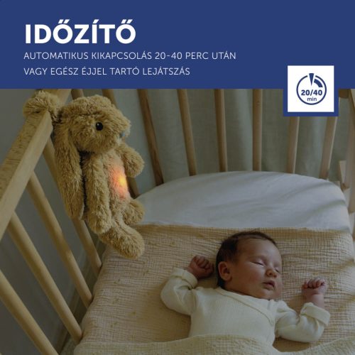 ZAZU Ro bézs babanyugtató plüssnyuszi színes éjjeli fénnyel és altatóhangokkal