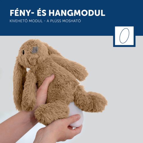 ZAZU Ro bézs babanyugtató plüssnyuszi színes éjjeli fénnyel és altatóhangokkal