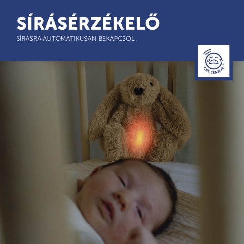 ZAZU Ro bézs babanyugtató plüssnyuszi színes éjjeli fénnyel és altatóhangokkal