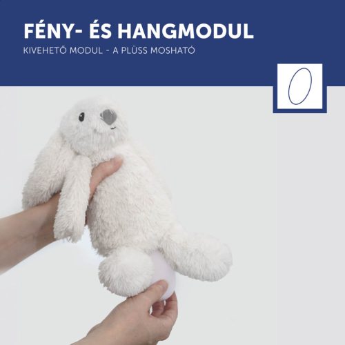 ZAZU Ro fehér babanyugtató plüssnyuszi színes éjjeli fénnyel és altatóhangokkal