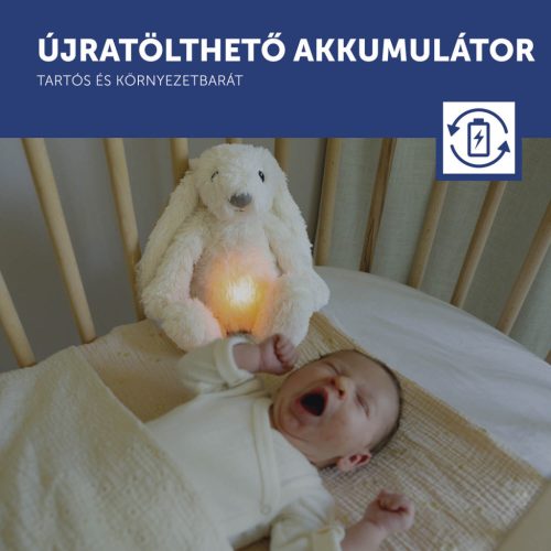 ZAZU Ro fehér babanyugtató plüssnyuszi színes éjjeli fénnyel és altatóhangokkal