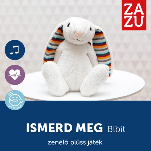 ZAZU Bibi zenélő babanyugtató plüssnyuszi fehér zajjal és sírásérzékelővel
