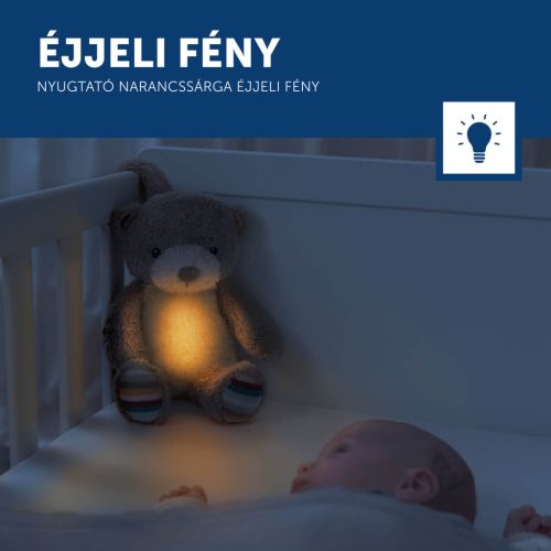 ZAZU Bruno babanyugtató plüssmackó éjjeli fénnyel, fehér zajjal és hangrögzítővel