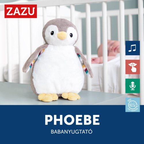 ZAZU Phoebe babanyugtató plüsspingvin éjjeli fénnyel és hangrögzítővel