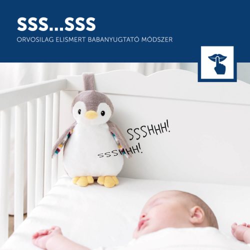 ZAZU Phoebe babanyugtató plüsspingvin éjjeli fénnyel és hangrögzítővel
