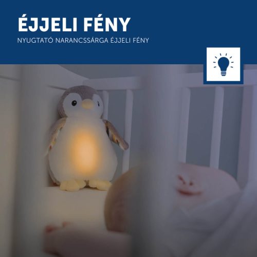 ZAZU Phoebe babanyugtató plüsspingvin éjjeli fénnyel és hangrögzítővel